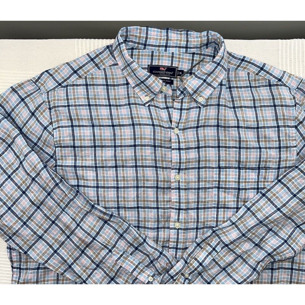 Vineyard Vines‎ 100% Linen Plaid Button Up Mens XL Classic Fit